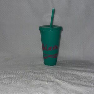 Custom Designed Teal Tumbler with Straw- New Without Tags